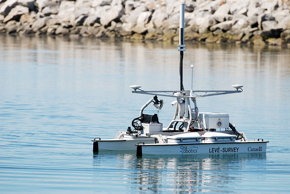 Autonomous Hydrographic Vehicle performing a survey.